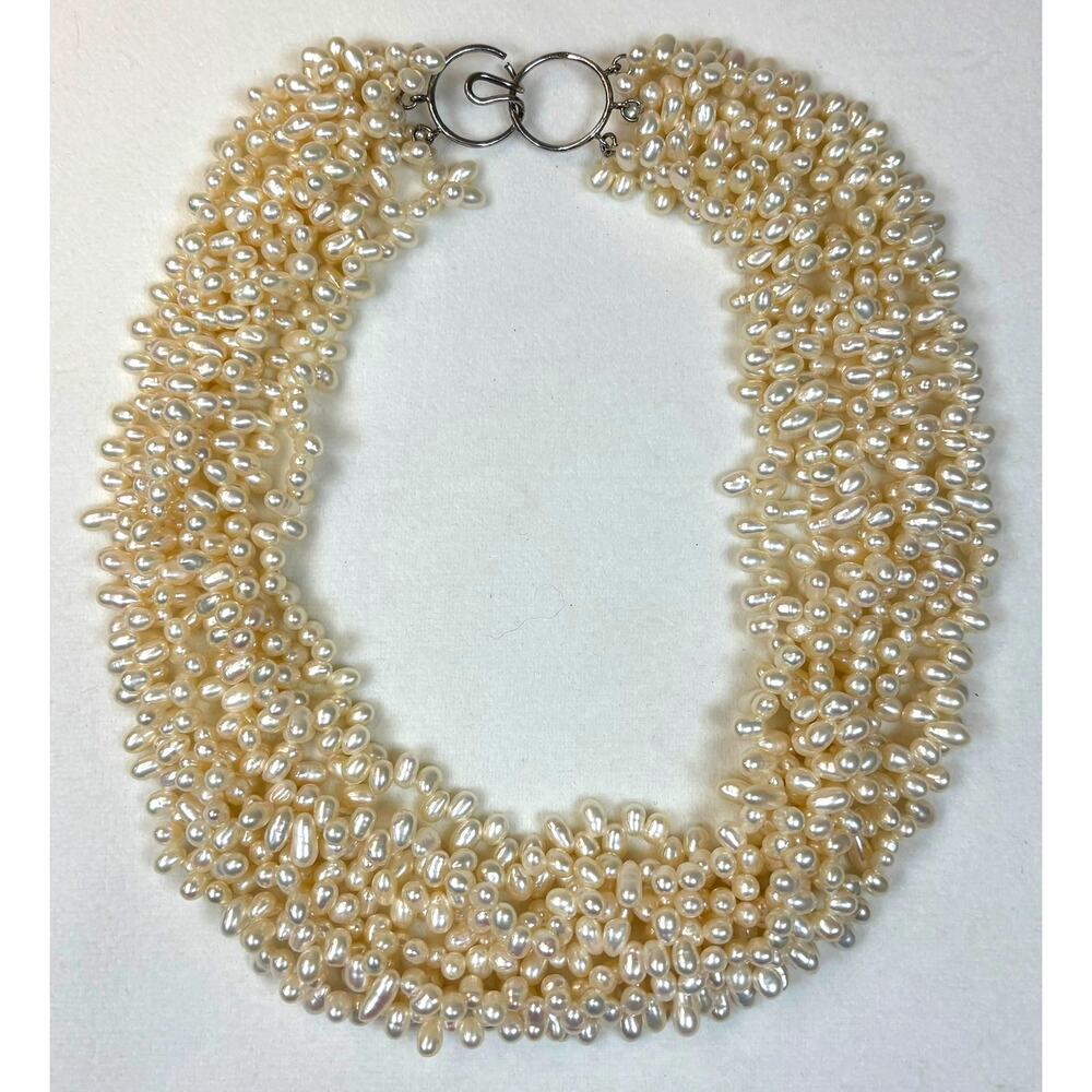 8 Strand Baroque Pearl Collar Necklace 17" Hook Clasp Vintage Bridal